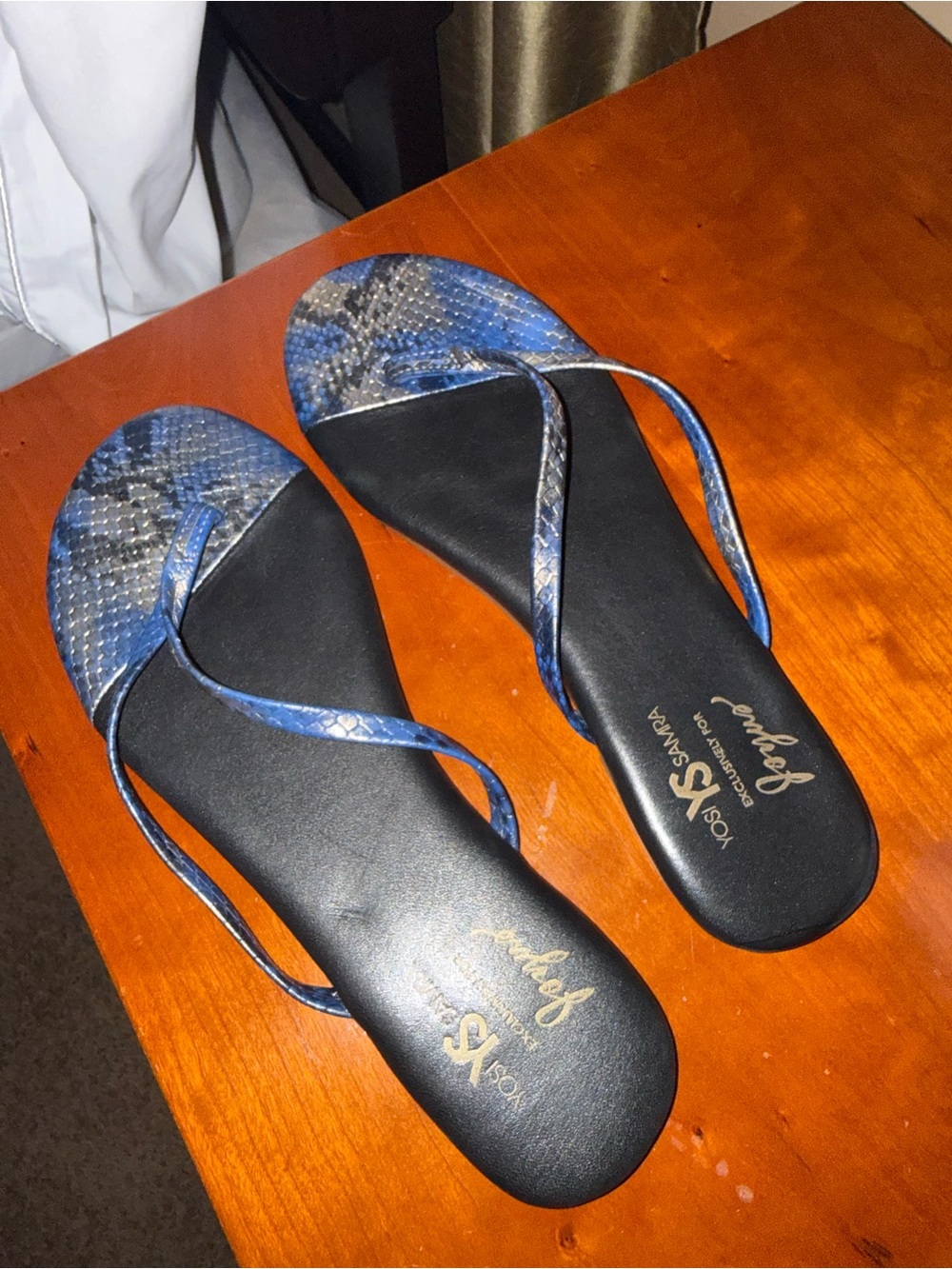 Yosi Samra Blue Snake-Print Slide Sandals- New without tags